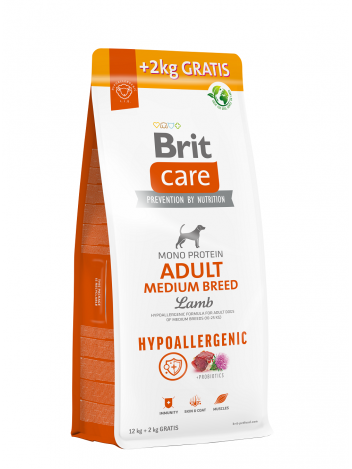 Brit Care Dog Hypoallergenic Adult Medium Breed Lamb 12kg + 2kg GRATIS