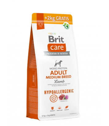 Brit Care Dog Hypoallergenic Adult Medium Breed Lamb 12kg + 2kg GRATIS
