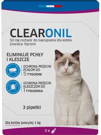 Clearonil dla kotów krople 50mg 3pipetki