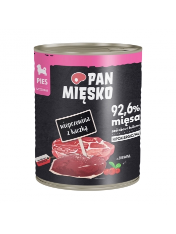 Pan Mięsko dla psa Wieprzowina z kaczką dla szczeniąt 800g