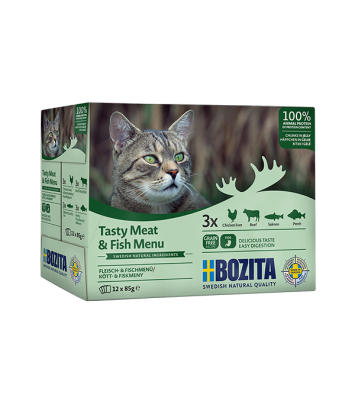 Bozita Saszetki z mięsem i rybą w galaretce Multibox 12x85g
