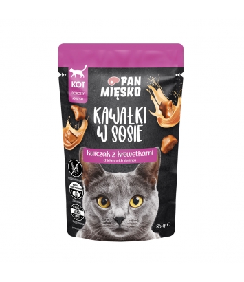 Pan Mięsko dla kota Kawałki w sosie Kurczak z krewetkami 85g