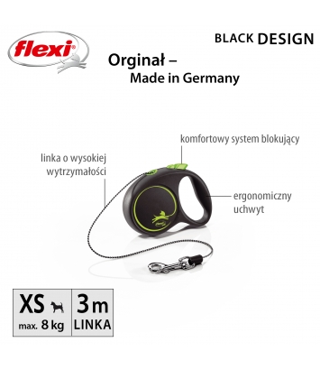 Flexi Black Design XS 3m linka
