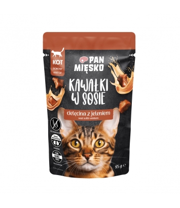 Pan Mięsko dla kota Kawałki w sosie Cielęcina z jeleniem 85g