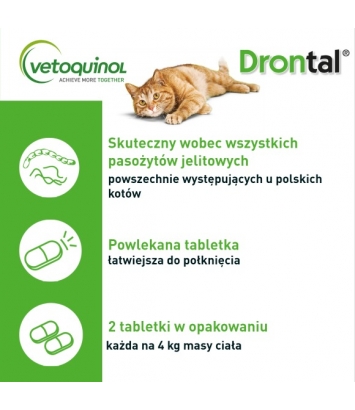 Drontal 230mg + 20mg 2 tabletki dla kotów