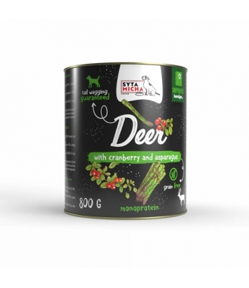 Syta Micha Jeleń z  żurawiną i szparagami 800g
