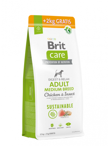 Brit Care Dog Sustainable Adult Medium Chicken & Insect  12kg + 2kg GRATIS